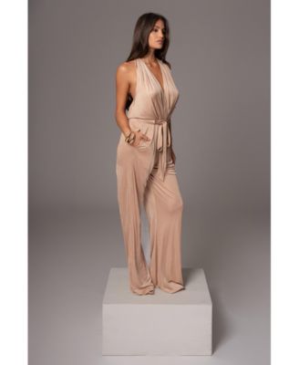 Women's Slinky Halter Belted Jumpsuit