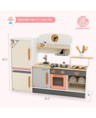 Kids Play Kitchen Set with Realistic Range Hood and Refrigerator