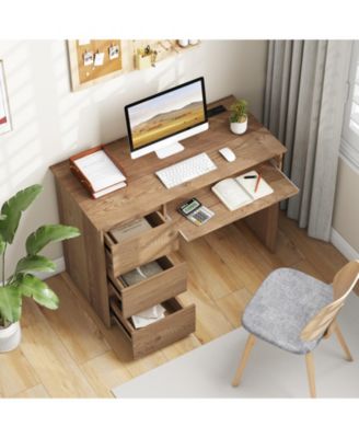 Computer Desk with Power Outlet Keyboard Tray and 3 Large Drawers
