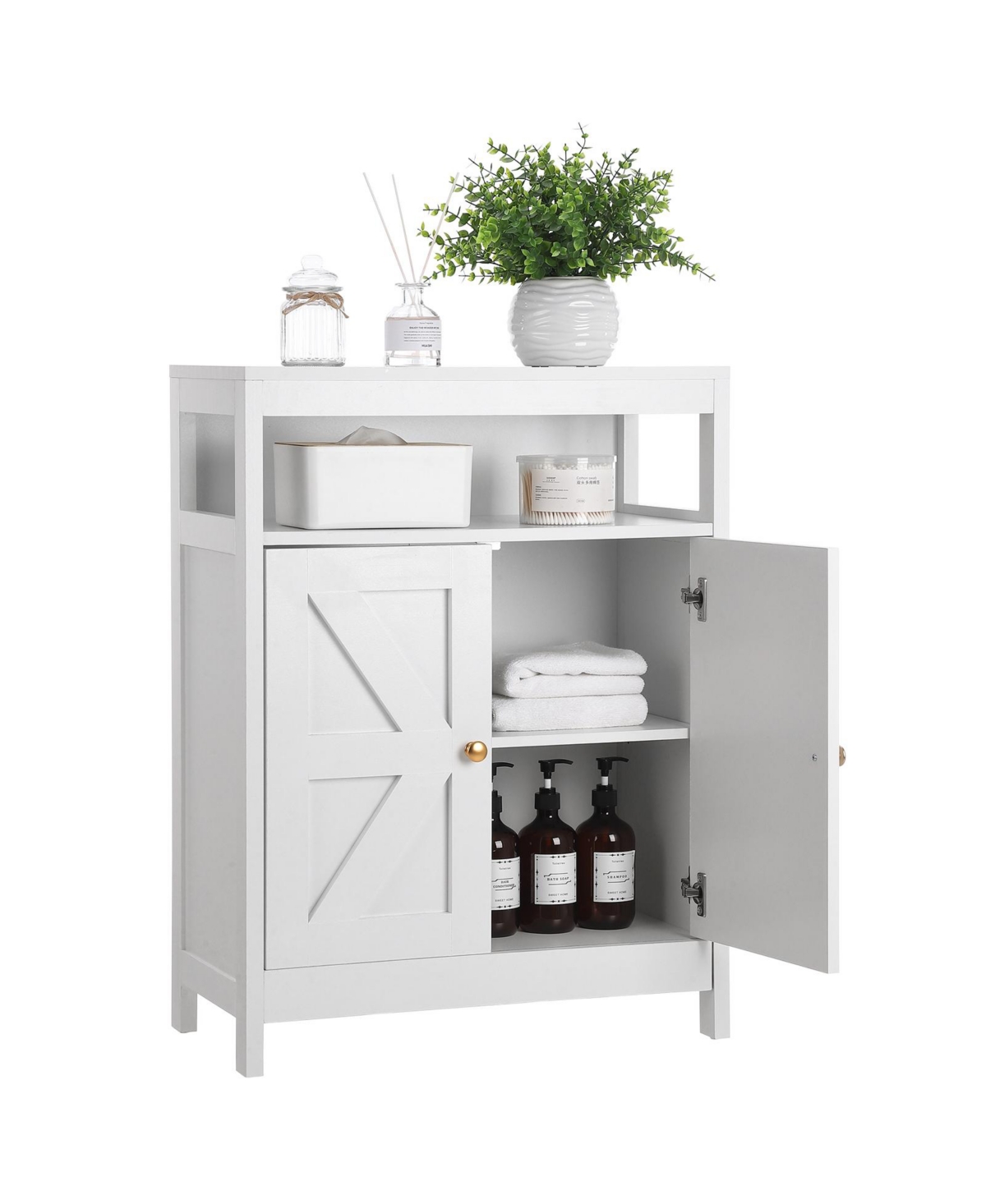 Bathroom Floor Cabinet Wooden Storage Organizer with 2 Doors
