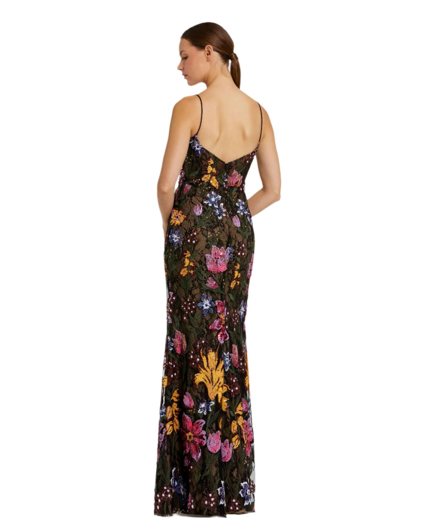 Women's Spaghetti Strap Floral Embroidered Gown