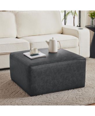 Streamdale Square PU Leather Ottoman,Black