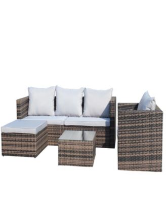 Streamdale 4-Pc Outdoor Rattan Sofa Set, Cushioned couch & coffee table (Gray)