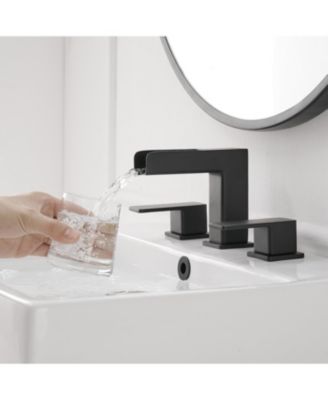 8 in. Widespread Double Handle Black Bathroom Faucet Set 3 Holes Vanity Sink With Metal Drain In Matte Black