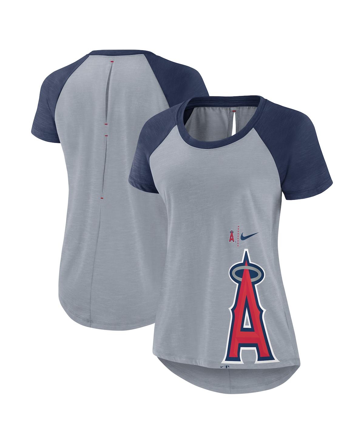 Nike Women's Heather Gray Los Angeles Angels Summer Breeze Raglan Fashion T-shirt In Heather Gray