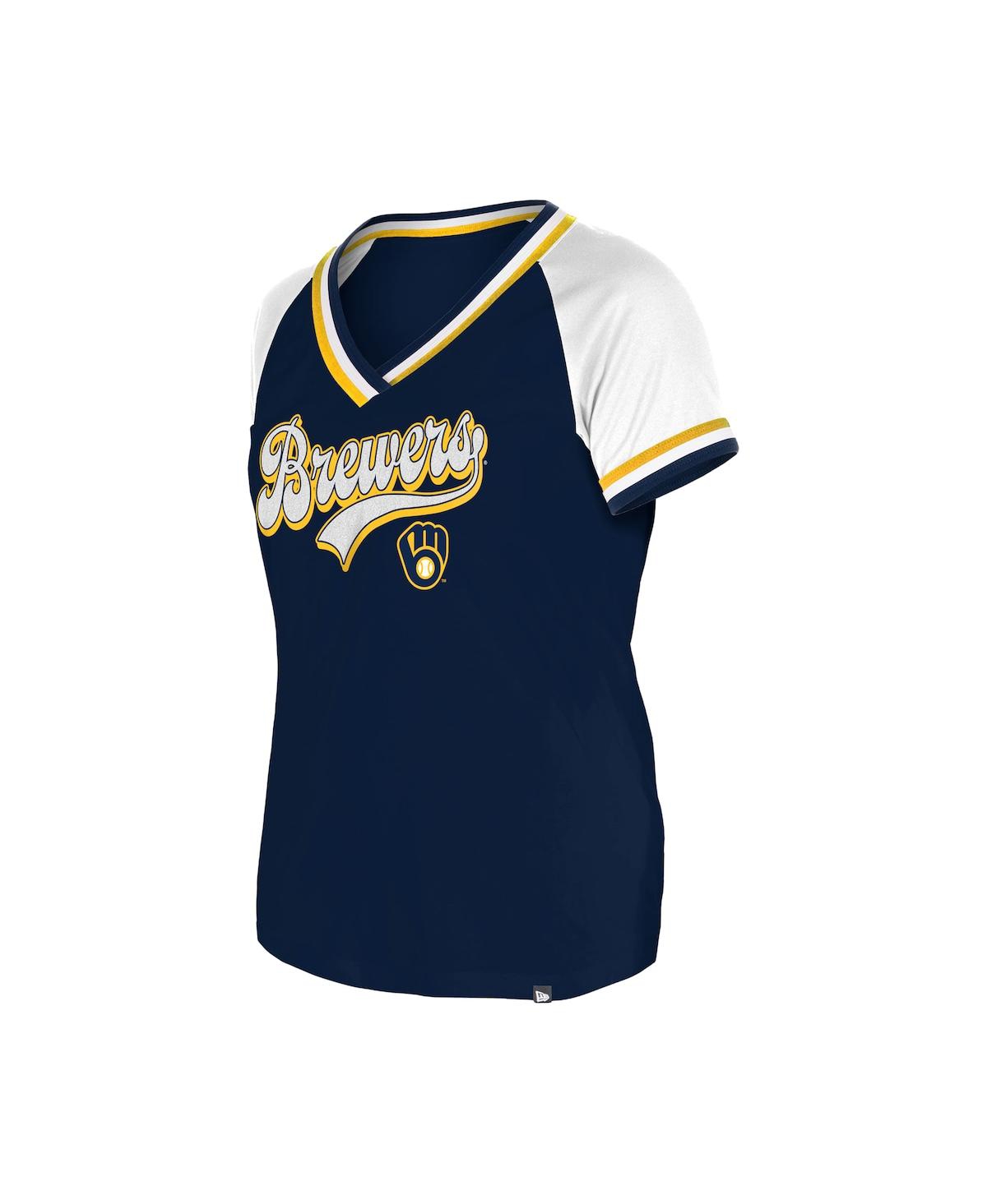 NEW ERA WOMEN'S NAVY MILWAUKEE BREWERS GAMEDAY RAGLAN V-NECK T-SHIRT 