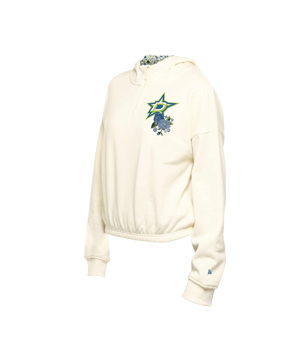 Shop New Era Women's Cream Dallas Stars Glam Game Quarter-zip Cropped Floral Hoodie Pullover Top