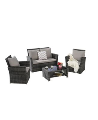 Streamdale 4-Piece Outdoor Patio Furniture Set, Rattan Chairs, Glass Table