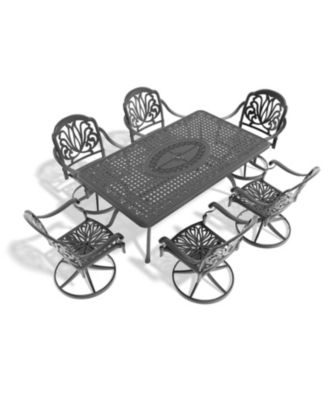 Streamdale 7-pc Cast Aluminum Dining Set, 6 Swivel Chairs, Rectangular Table, Black Frame