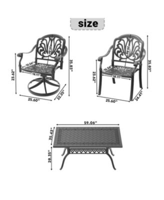 Streamdale 7-Piece Cast Aluminum Dining Set, 2 Swivel, 4 Chairs, Rectangular Table, Black Frame