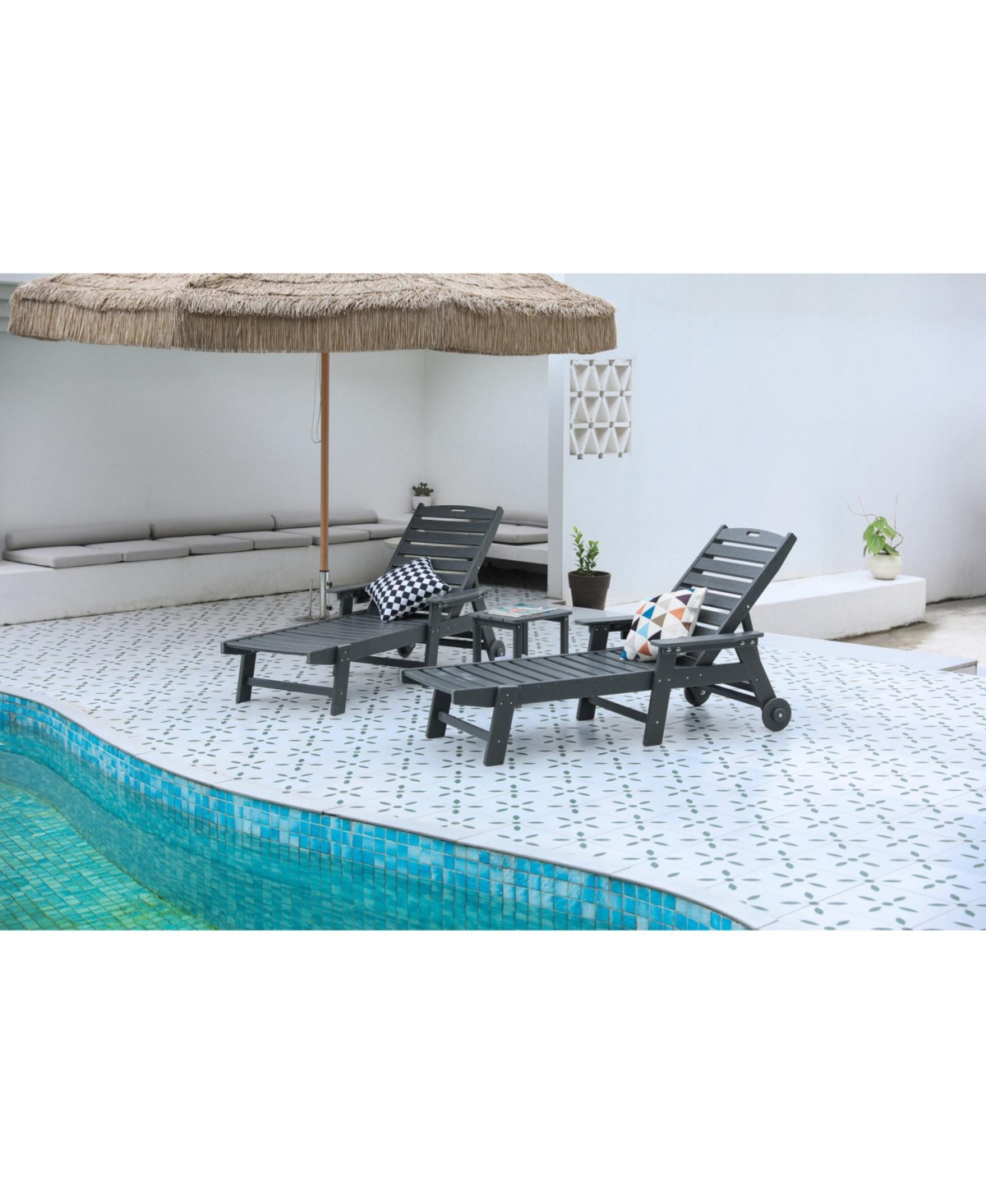 Streamdale 3-Piece Patio Lounge Set, Grey, Chaise Lounges with Table, Wheels & Cup Holder