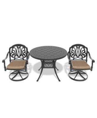 Streamdale 3-pc Cast Aluminum Dining Set, 2 Swivel Chairs, 39" Round Table, Black Frame