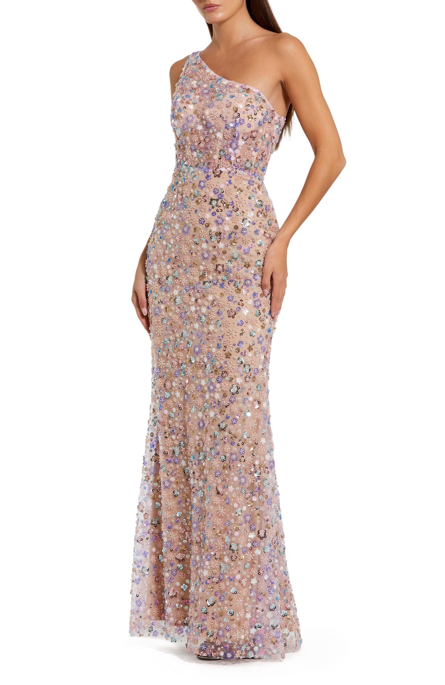 Women's Floral Embellished One Shoulder Gown