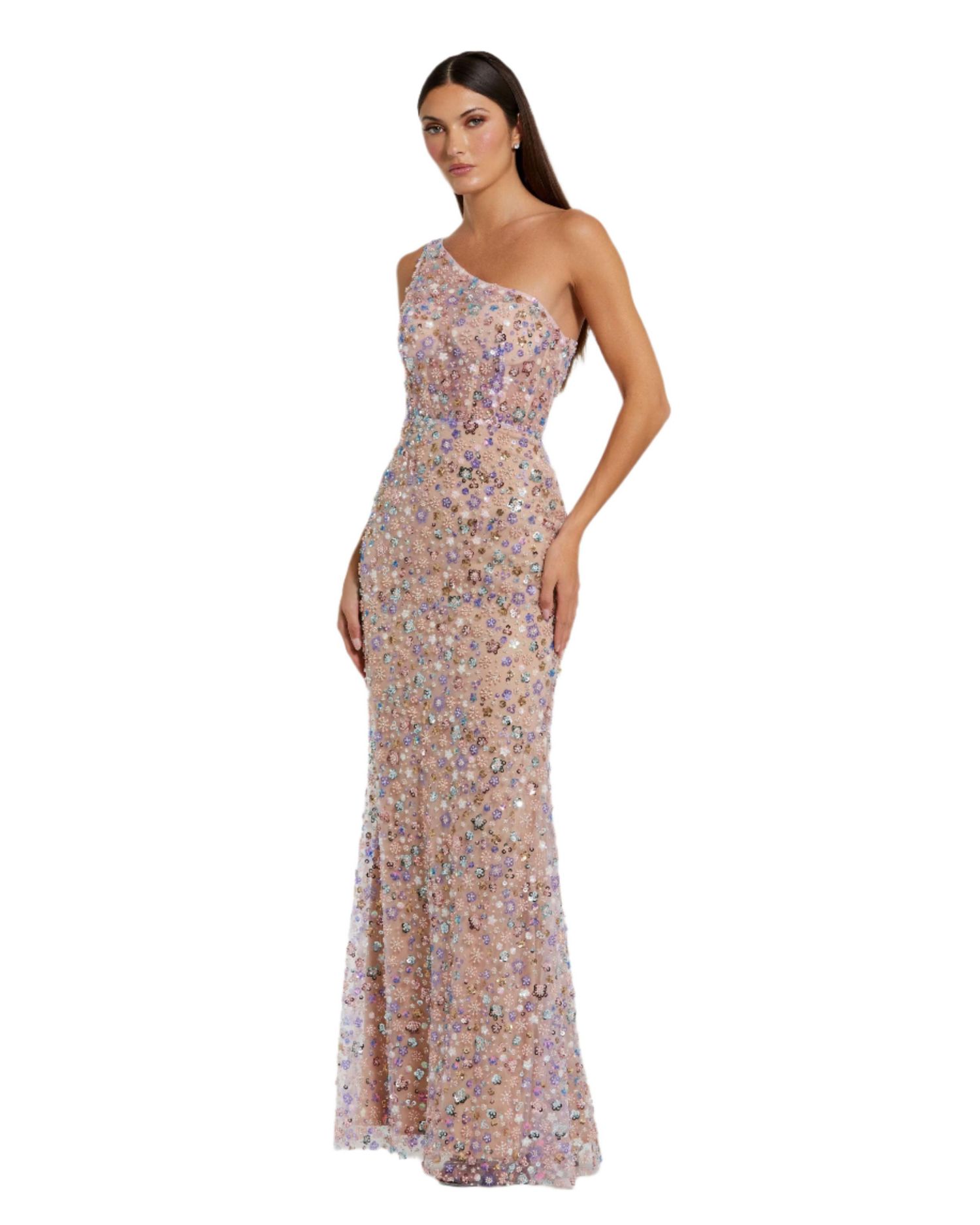 Women's Floral Embellished One Shoulder Gown