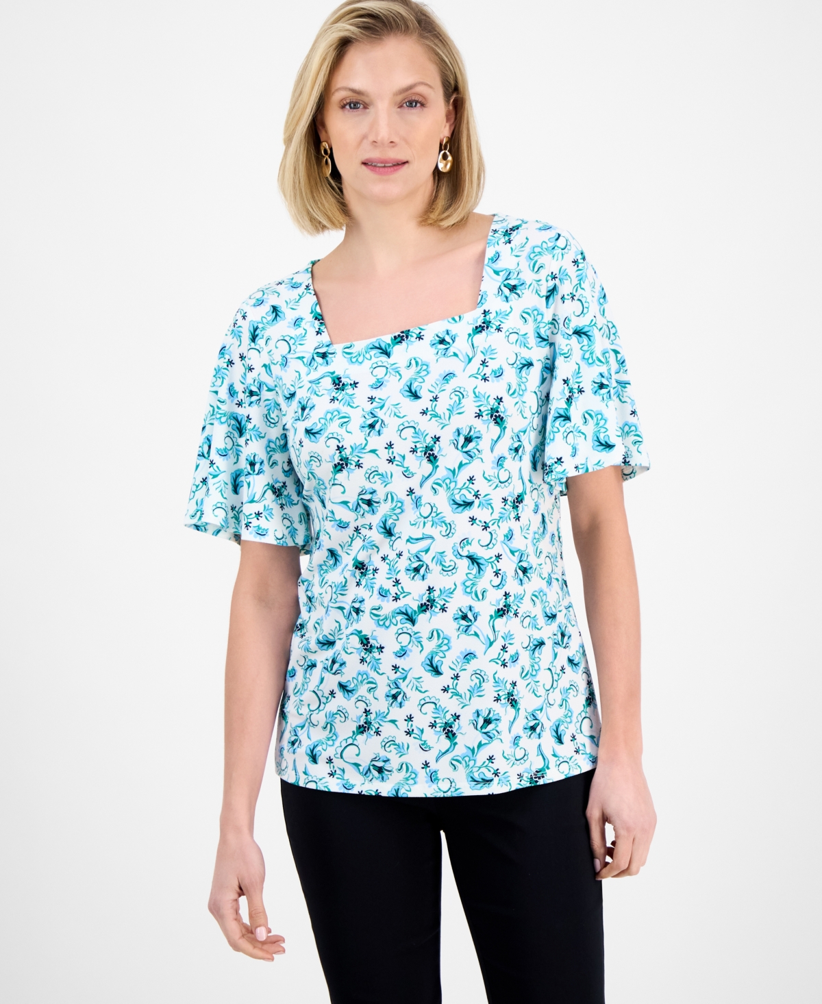 Shop Jm Collection Brand? Women's Printed Square-neck Top, Exclusively At Macy's