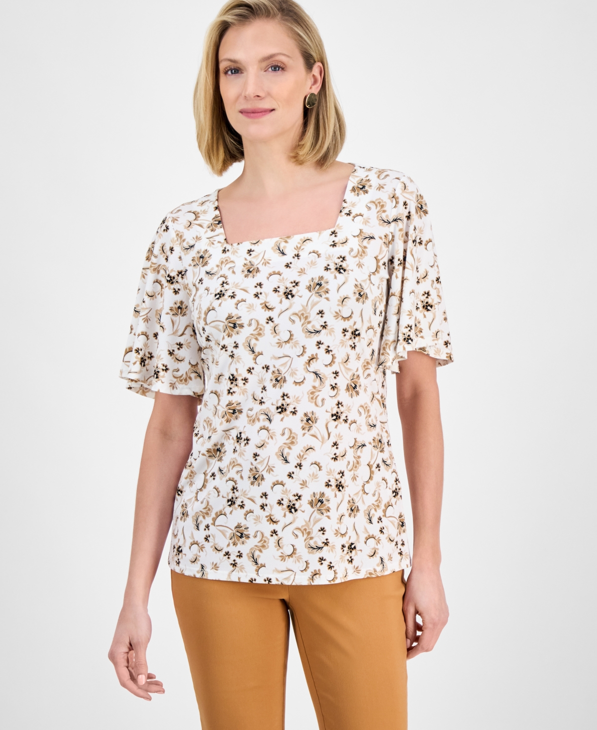 JM COLLECTION BRAND? WOMEN'S PRINTED SQUARE-NECK TOP, EXCLUSIVELY AT MACY'S 