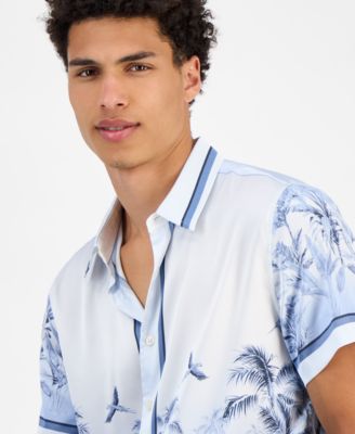Men's Short Sleeve Button Front Jungle Scenery Shirt