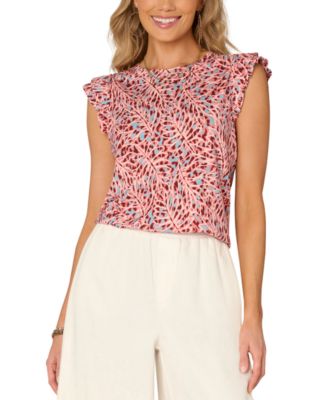 Democracy - Petite Printed Flutter-Sleeve Top