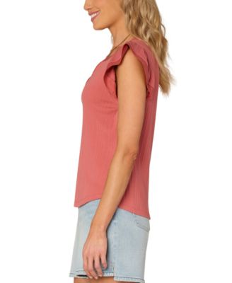 Women's Mixed-Media Flutter-Sleeve Top