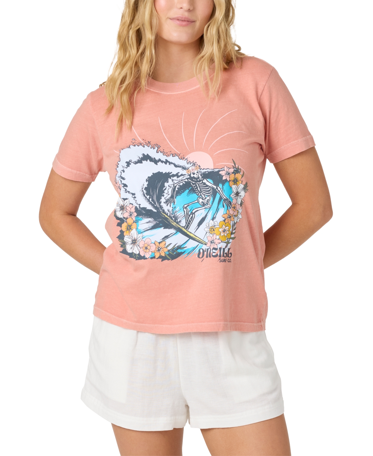Juniors' Saltwater Surfer Short-Sleeve Cotton Graphic T-Shirt - Canyon Clay