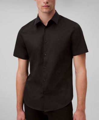 Men's Slim Fit Short Sleeve Solid Stretch Button-Front Shirt