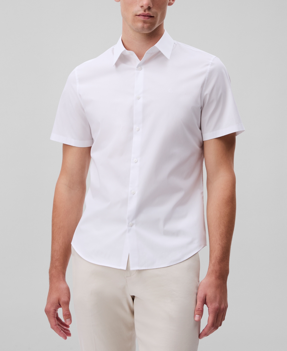 Calvin Klein Men's Slim Fit Short Sleeve Solid Stretch Button-front Shirt In White