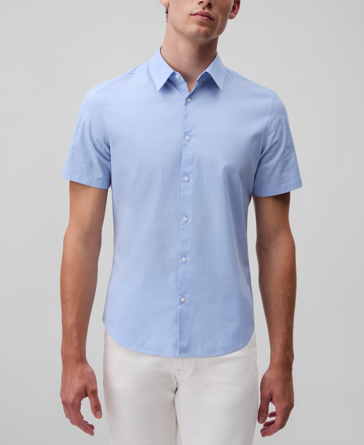 Calvin Klein Men's Slim Fit Short Sleeve Solid Stretch Button-front Shirt