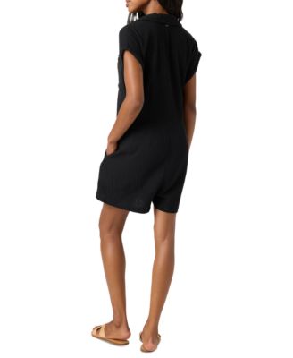 Juniors' Kamilla Rolled-Cuff Button-Front Romper