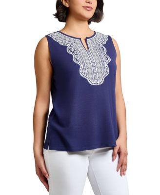 Women's Textured Lace-Print Sleeveless Top