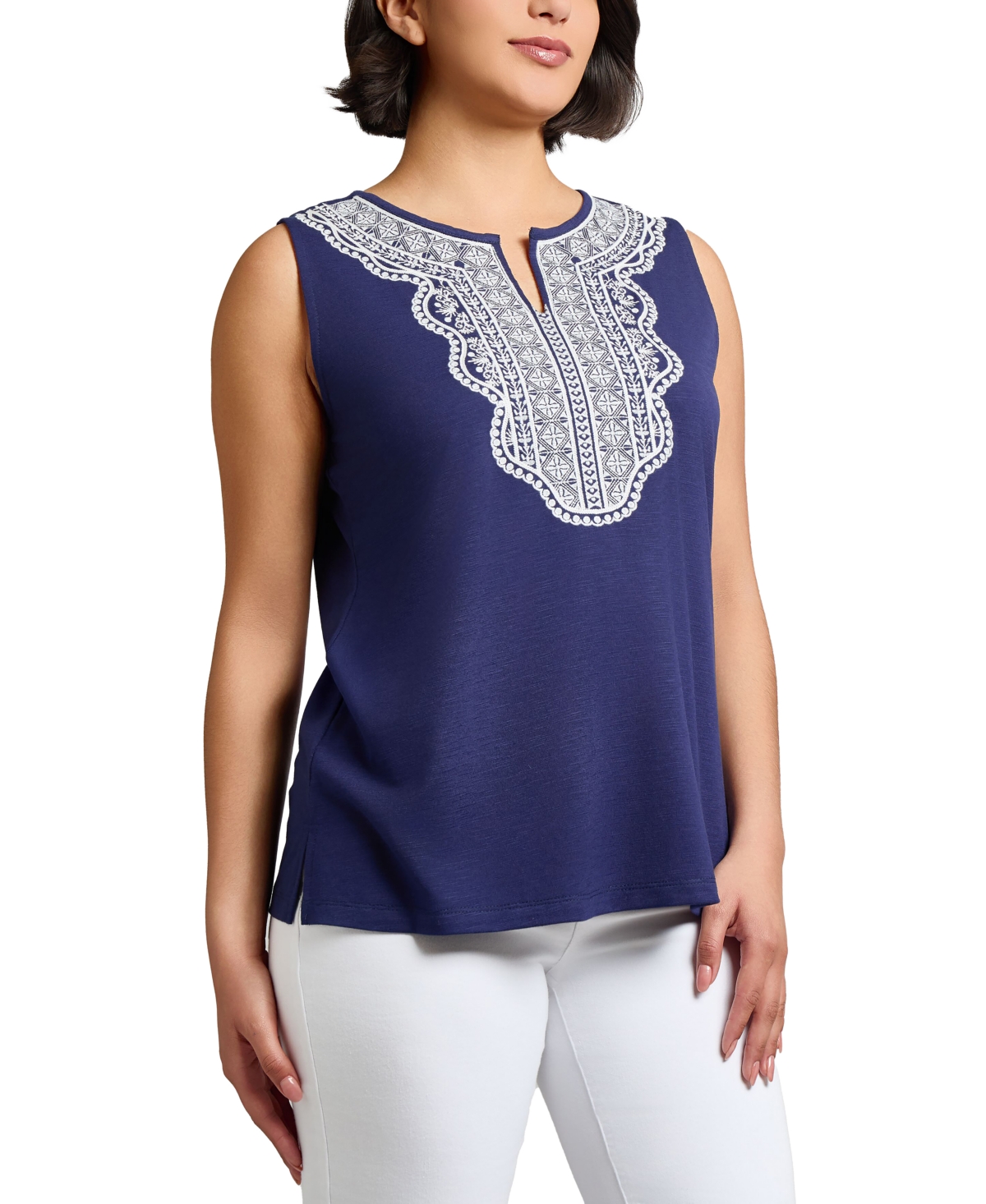 Jones New York Embroidered Sleeveless Top