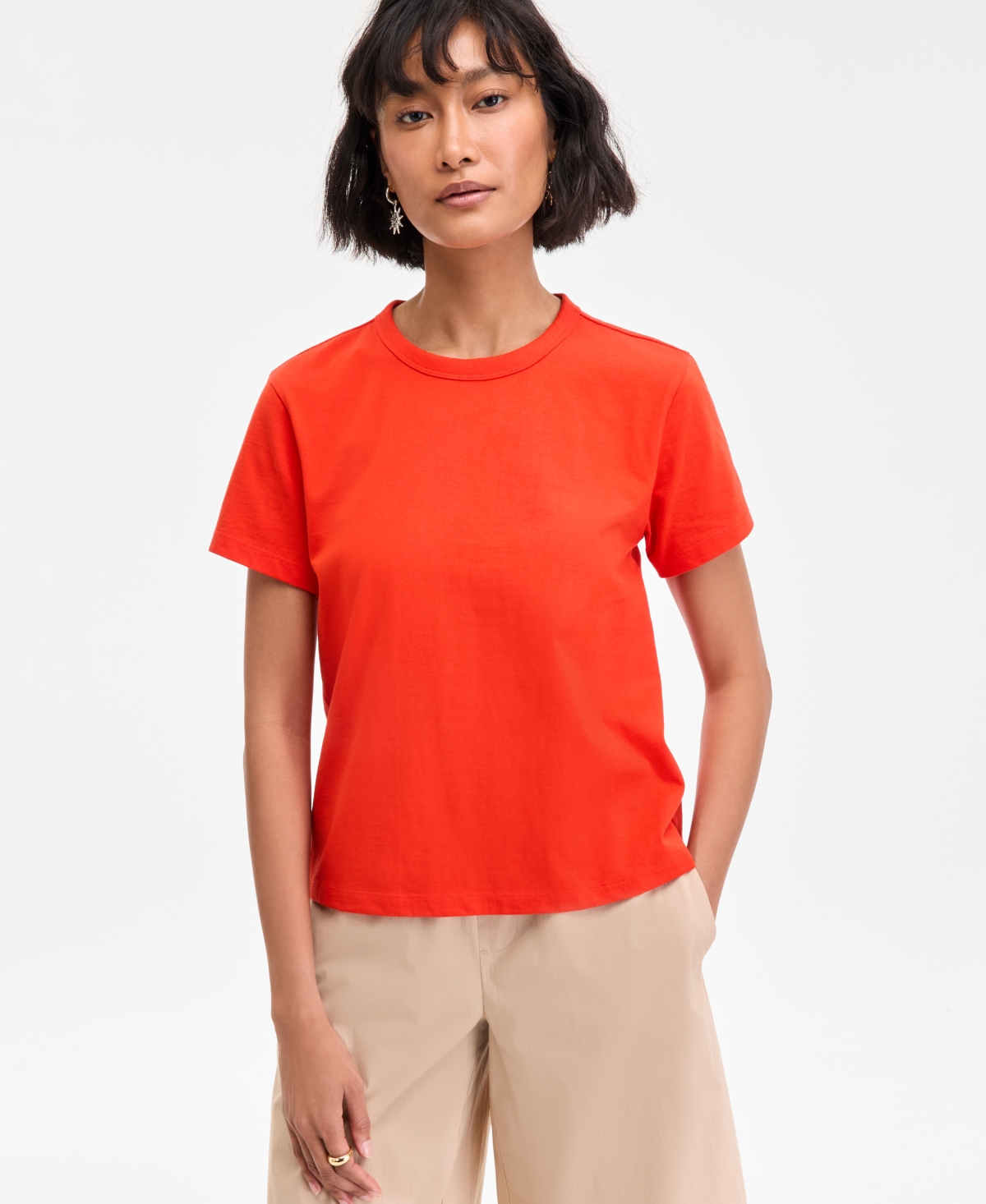 Women's Essential Crewneck T-Shirt, Exclusively at Macy's - Fiery Red