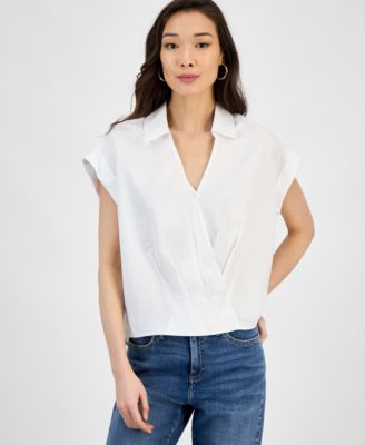 I.N.C. International Concepts - Women's Collared Cap-Sleeve Surplice Top, Exclusively at Macy's