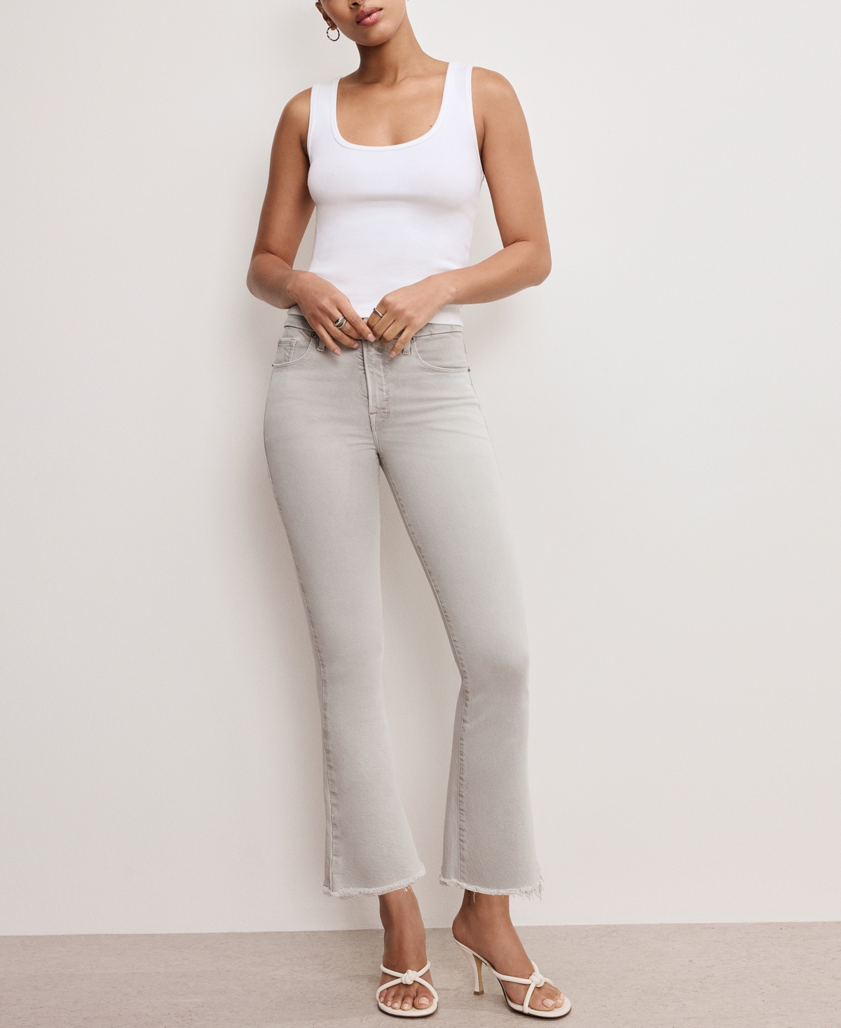 Good American Soft-tech Good Legs Frayed Crop Mini Bootcut Jeans In Amulet003