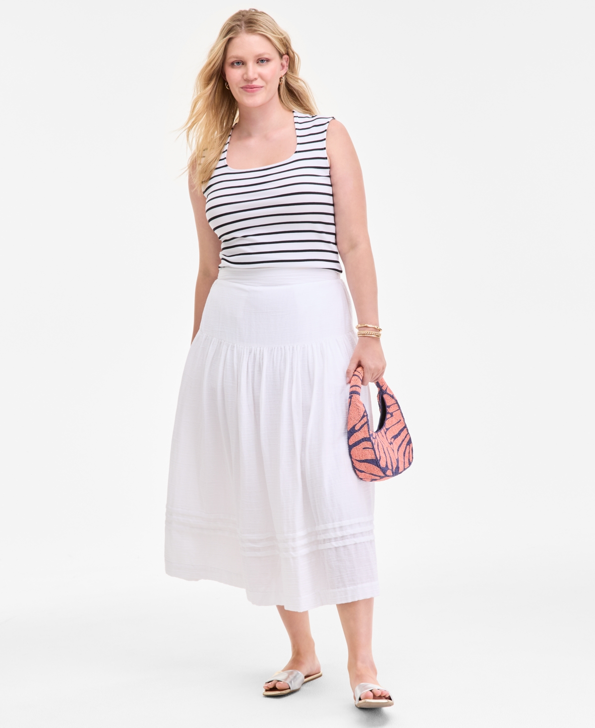 On 34th Women's Cotton Gauze Tiered Midi Skirt, Exclusively At Macy's
