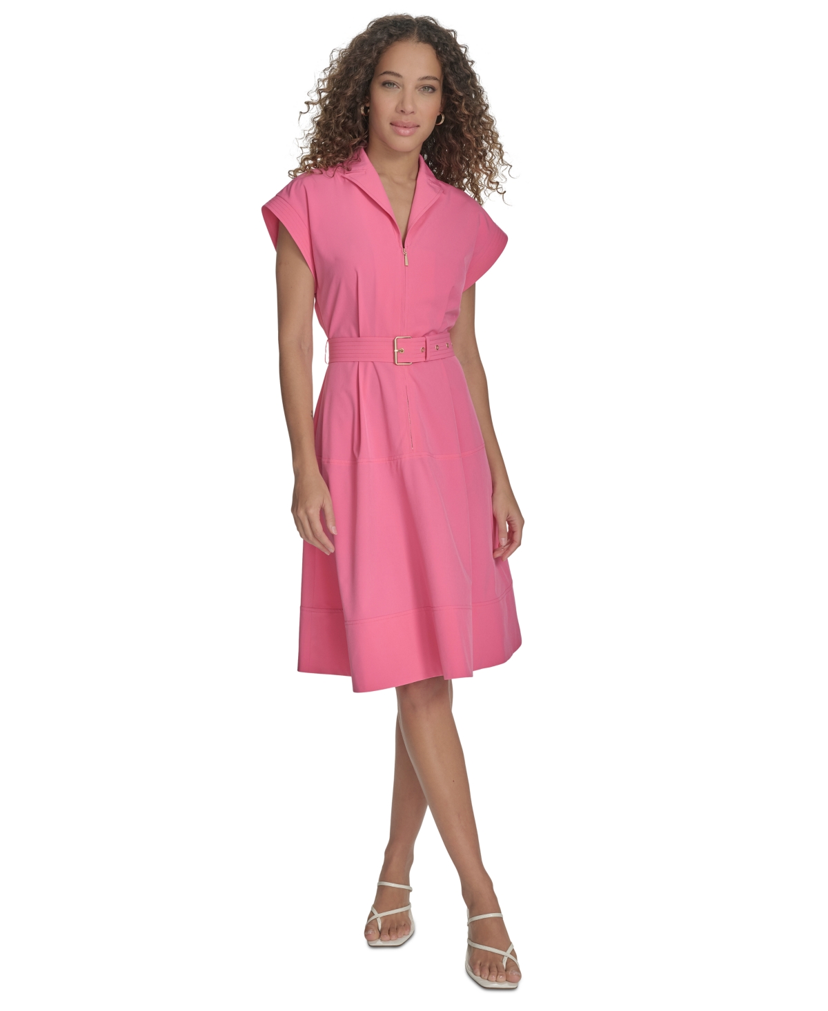 Calvin Klein Women's Belted Cap-sleeve Commuter Dress