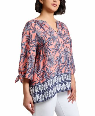 Women's Mixed-Print Split-Neck Top