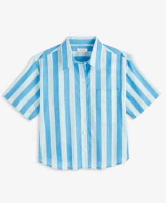 Women's Cotton Striped Short-Sleeve Shirt, Exclusively at Macy's