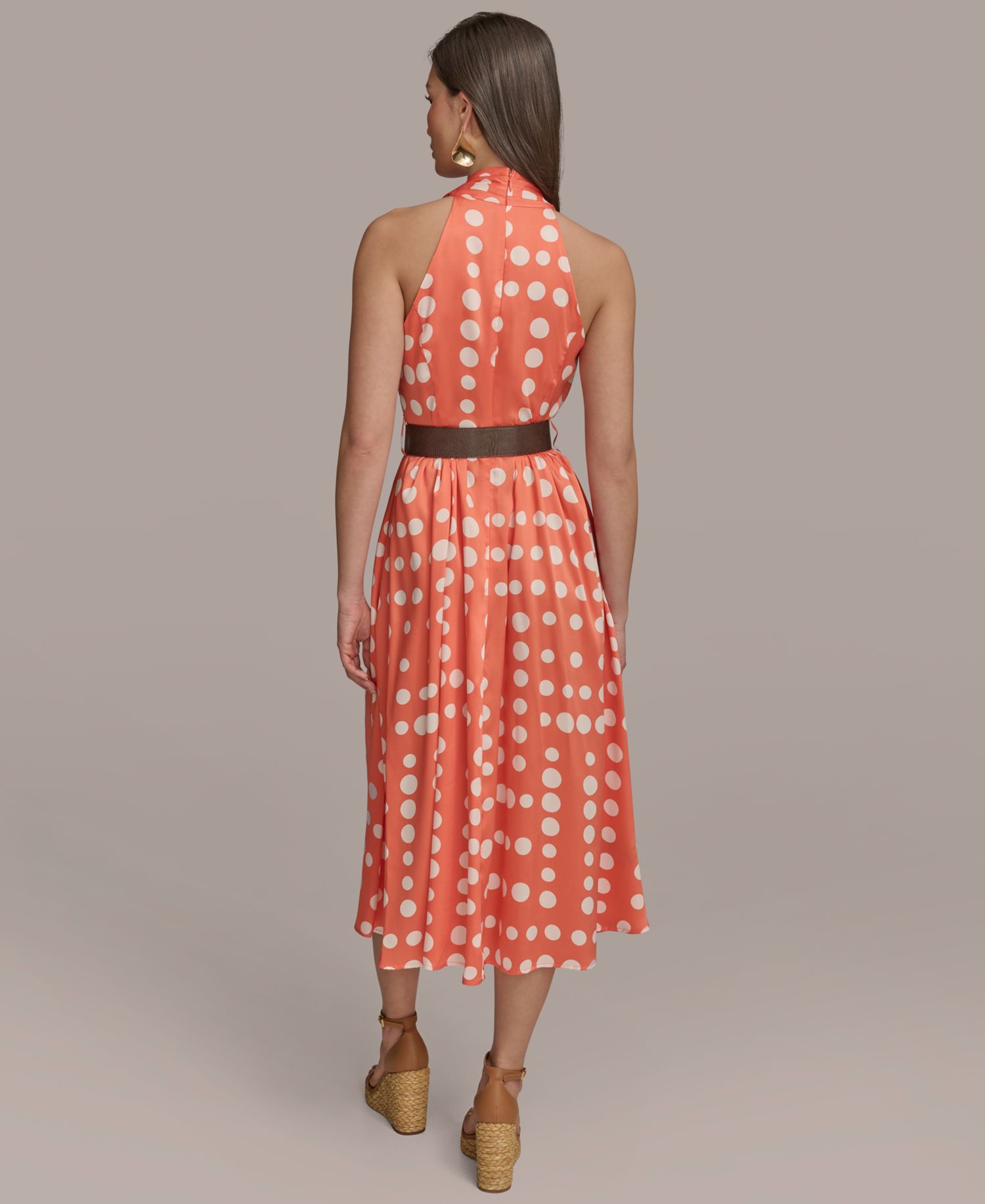 Women's Polka-dot Belted A-line Midi Dress