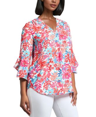 Women's Floral-Print V-Neck Flutter-Sleeve Blouse