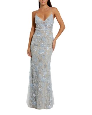 Women's Floral Embroidered Sleeveless Open Back Gown