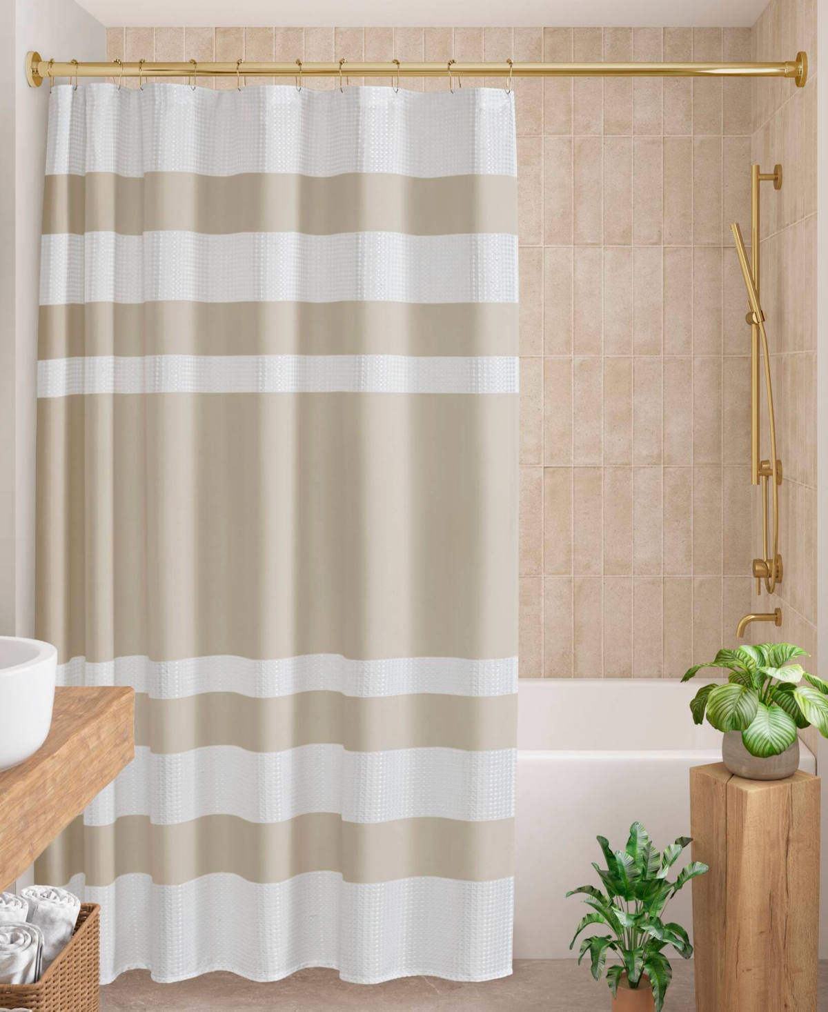 Madison Park Spa Waffle 3m-scotchgard Shower Curtain, 72" X 78" In Taupe