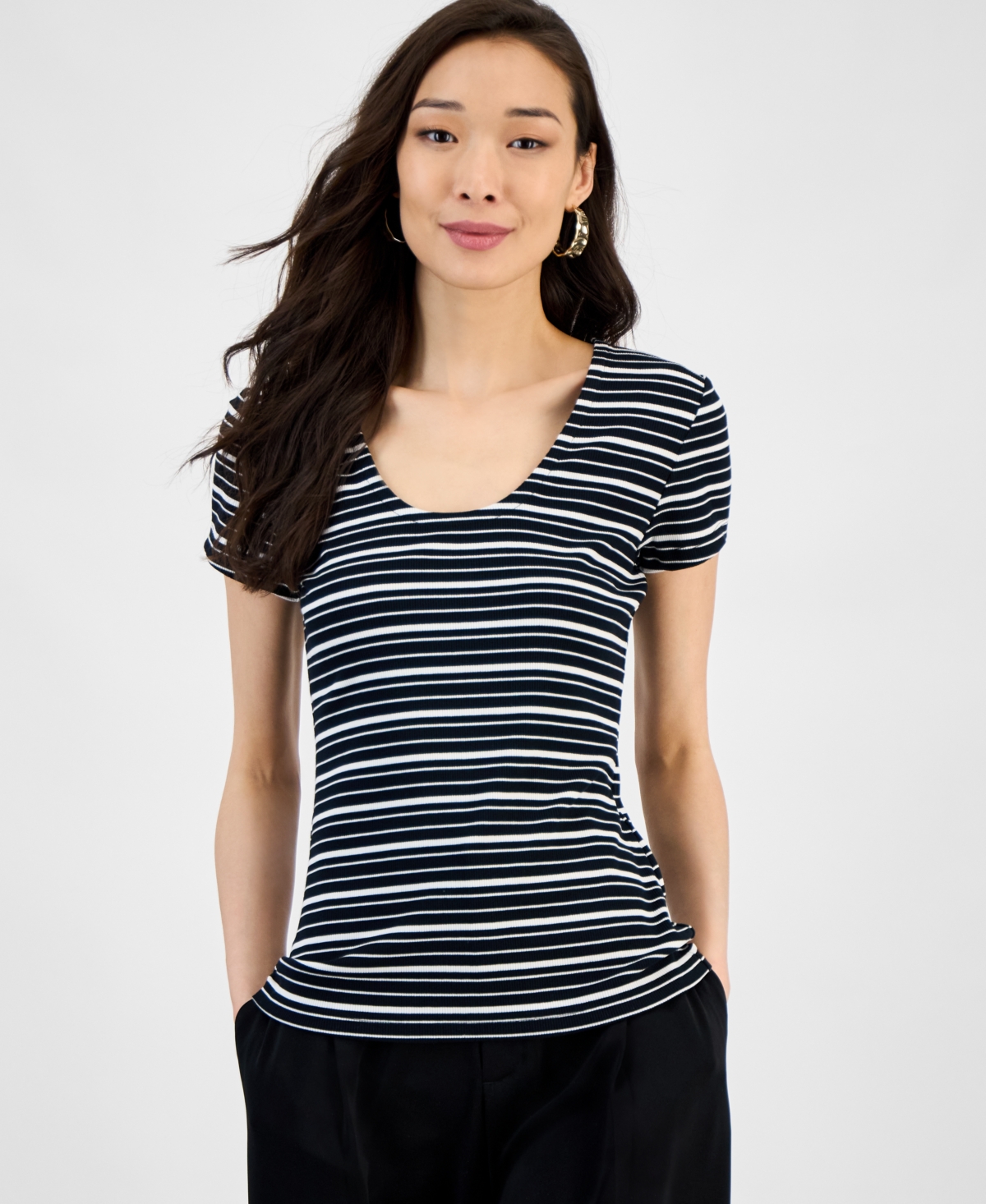 Inc International Concepts Women's Ribbed Scoop-neck Top, Exclusively At Macy's