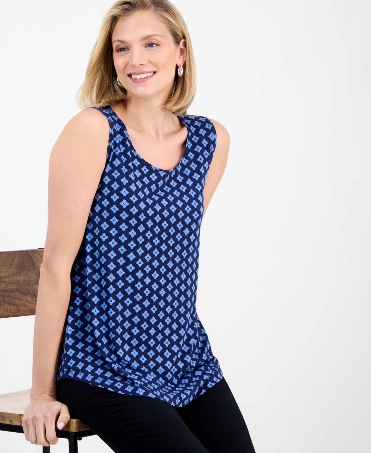 Shop Jm Collection Women's Printed Scoop-neck Sleeveless Tank Top, Exclusively At Macy's