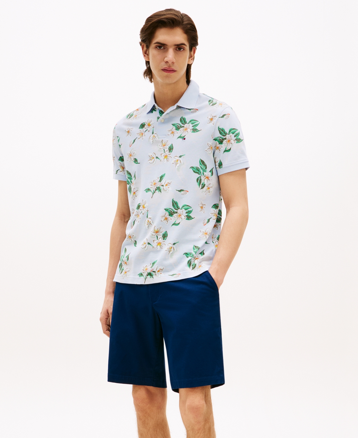 Tommy Hilfiger Regular Fit Tropical Floral Print Polo In Blue