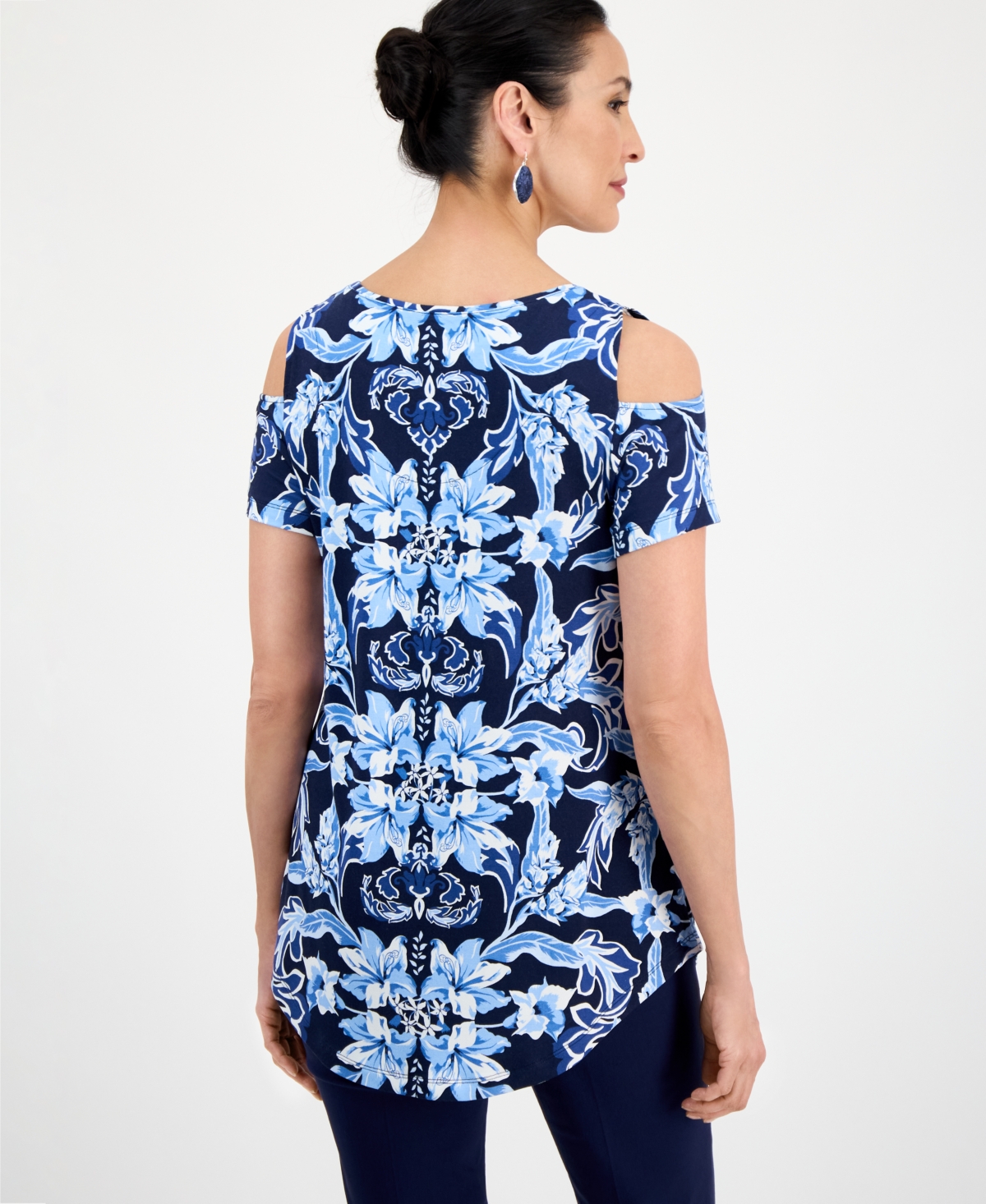 JM COLLECTION WOMEN'S PRINTED COLD-SHOULDER TOP, EXCLUSIVELY AT MACY'S 