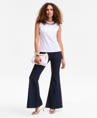 Women's Embellished-Neckline Cotton Tank Top, Exclusively at Macy's