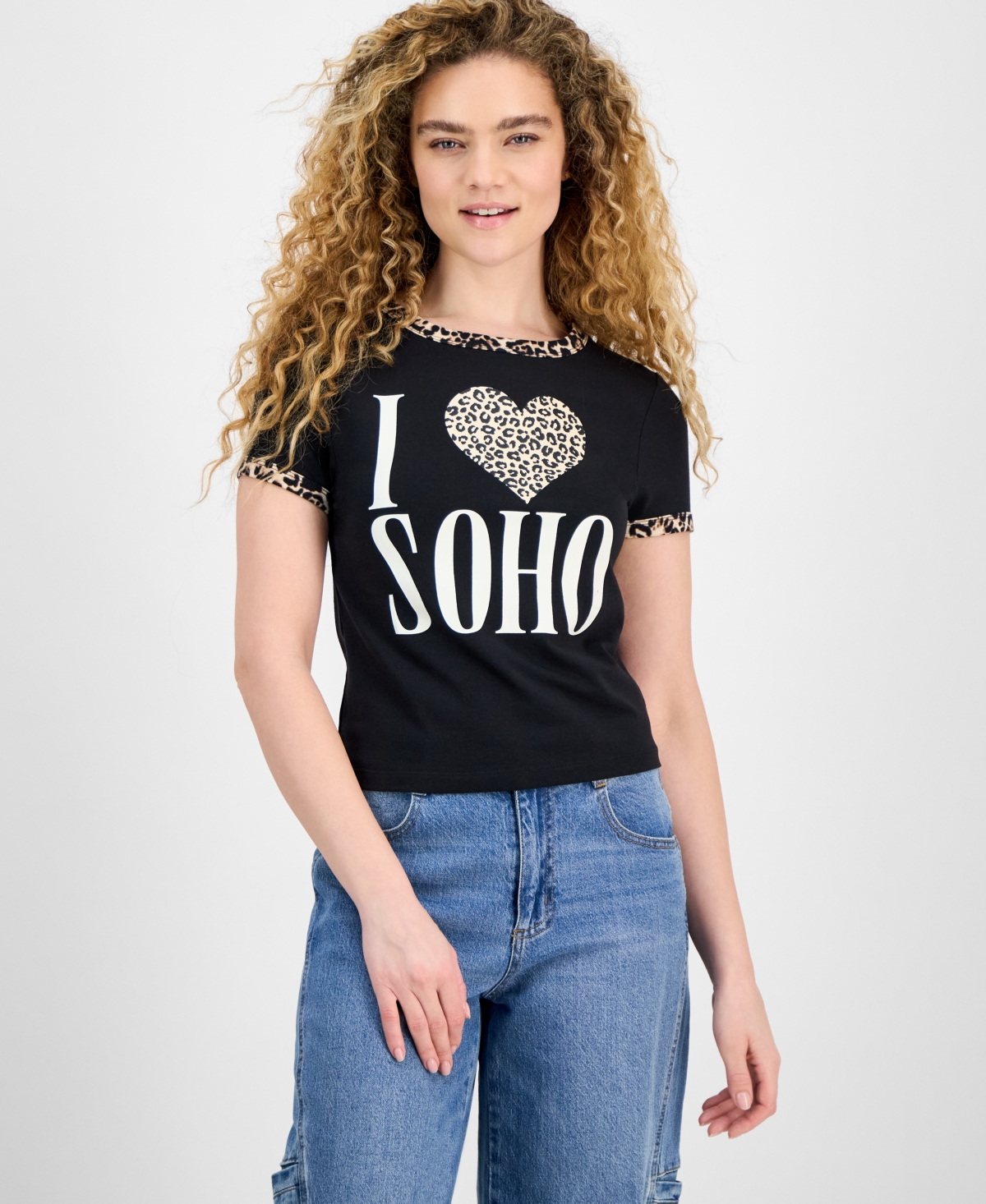 Rebellious One Juniors' Animal-print Contrast-trim Top