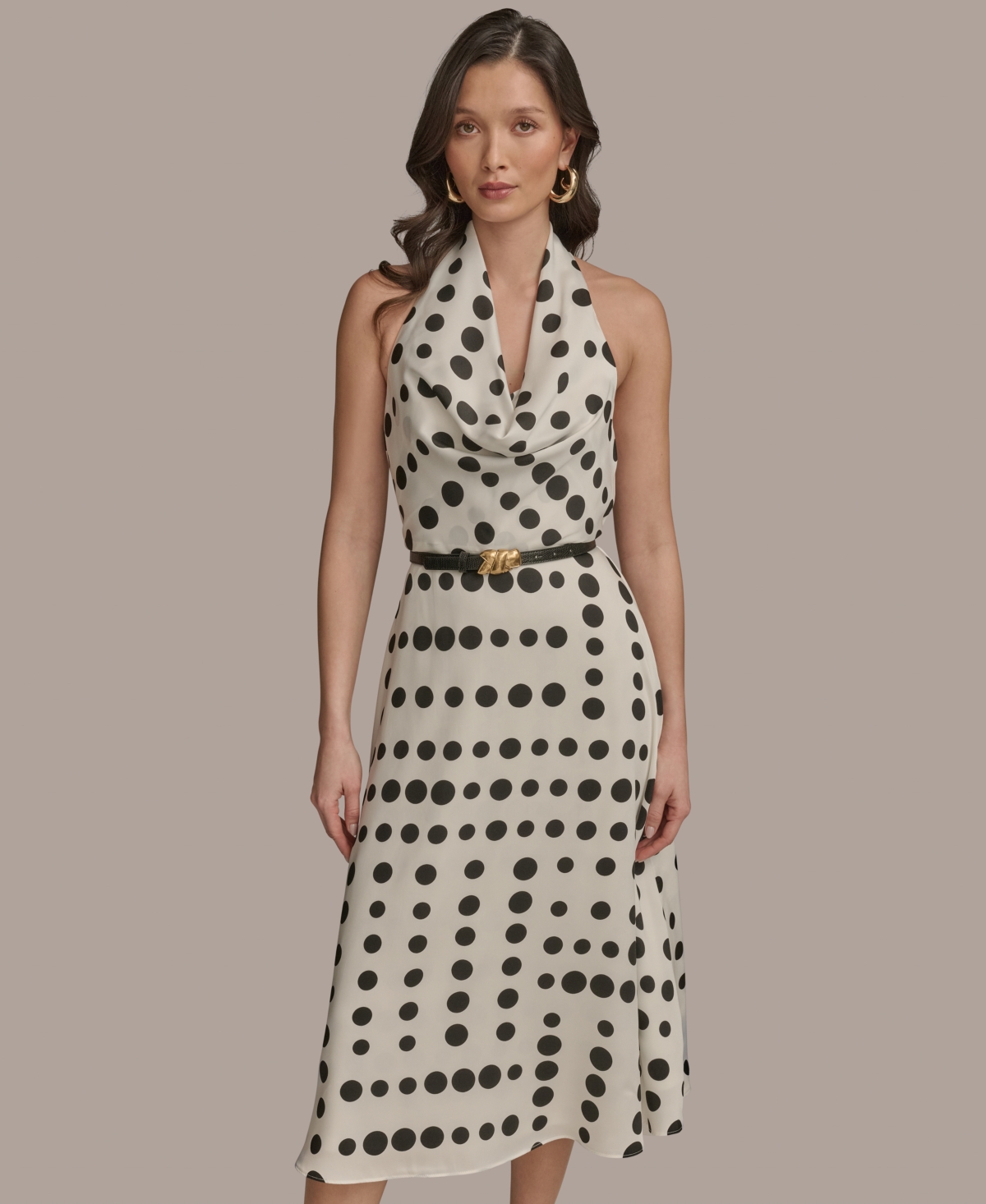 Donna Karan New York Poly Dot Halter Midi Dress In Neutral