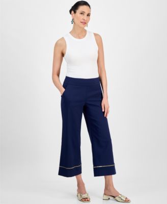 JM Collection - Women's Metallic-Trim Pull-On Capri Pants