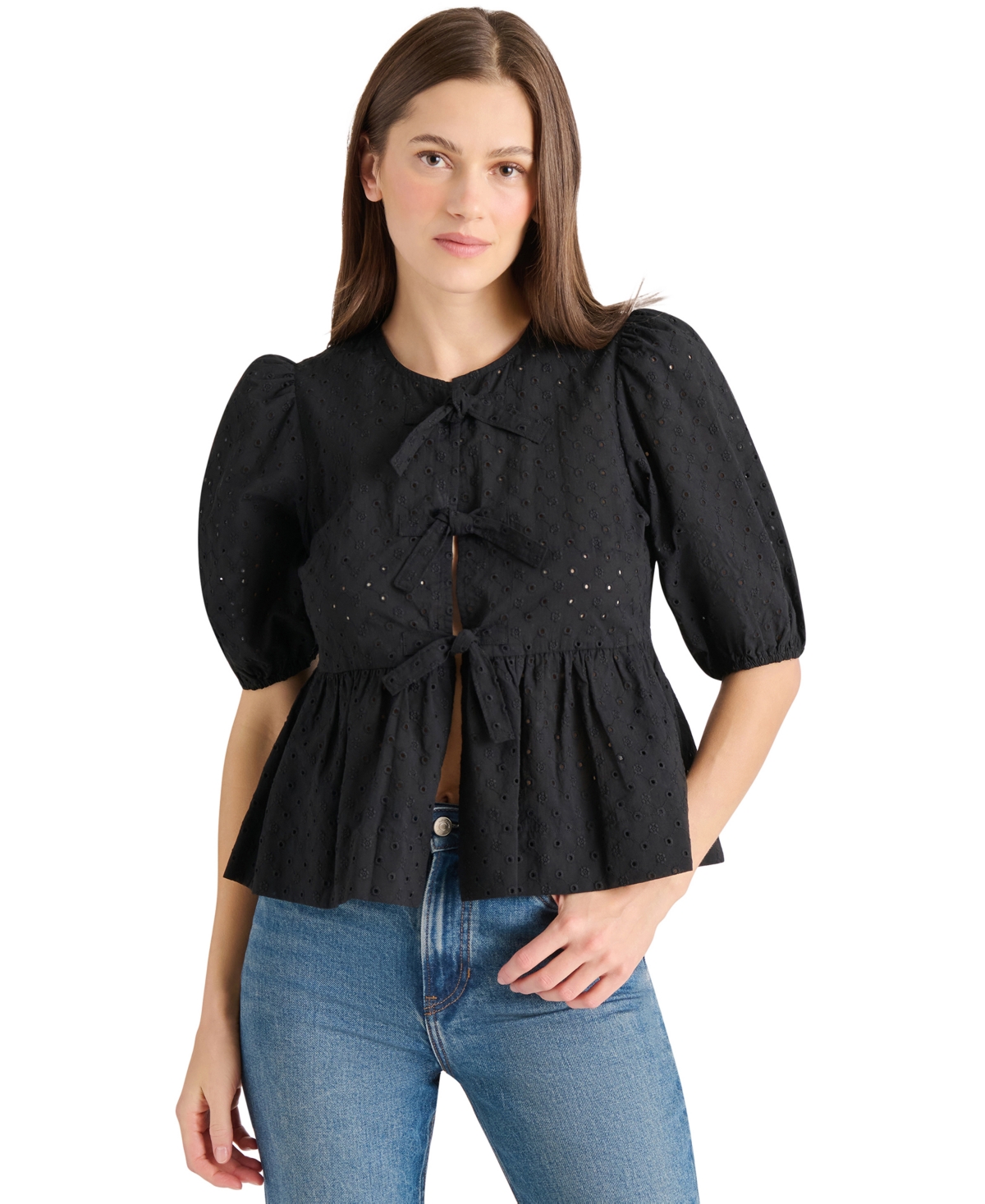 Steve Madden Paula Eyelet Embroidery Shirt In Black